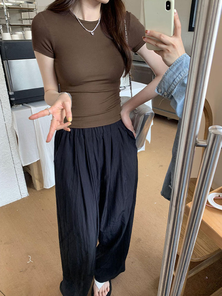 Sutterhie - Crop Top Basique à Manches Courtes pour Femme - T-shirt Skinny à Col Rond - Style Casual Été 2026