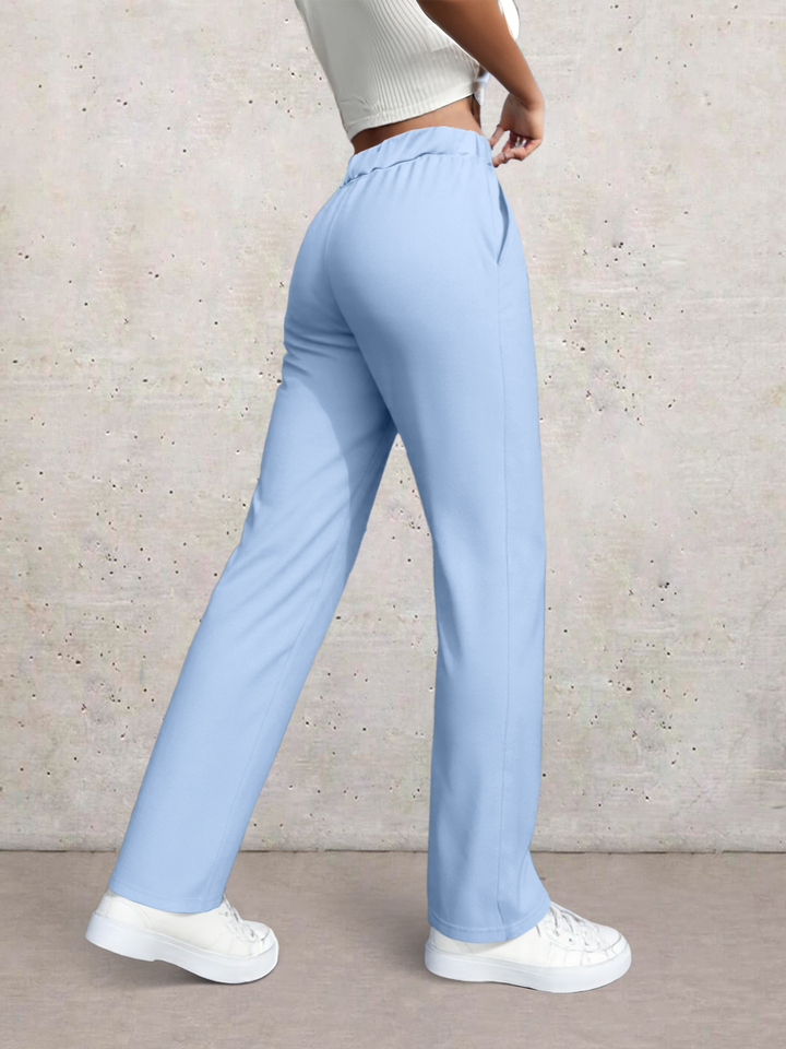 Sutterhie - Pantalon Casual à Jambe Droite pour Femme - Pantalon Élégant Taille Haute avec Ceinture Élastique - Collection Quotidienne