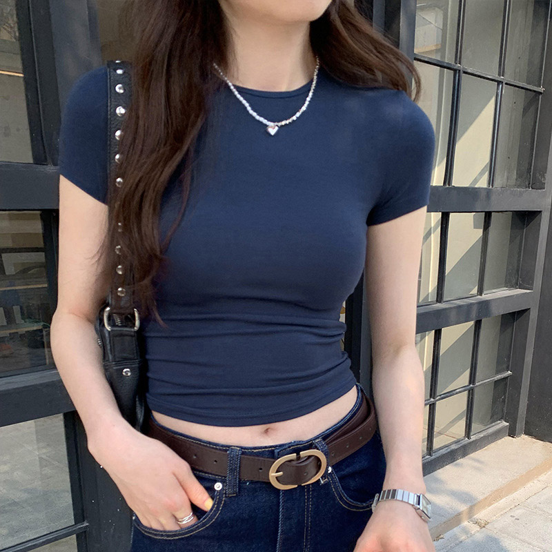 Sutterhie - Crop Top Basique à Manches Courtes pour Femme - T-shirt Skinny à Col Rond - Style Casual Été 2026