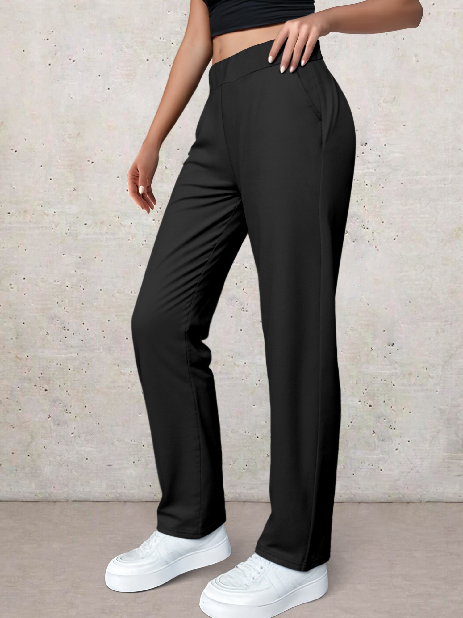 Sutterhie - Pantalon Casual à Jambe Droite pour Femme - Pantalon Élégant Taille Haute avec Ceinture Élastique - Collection Quotidienne