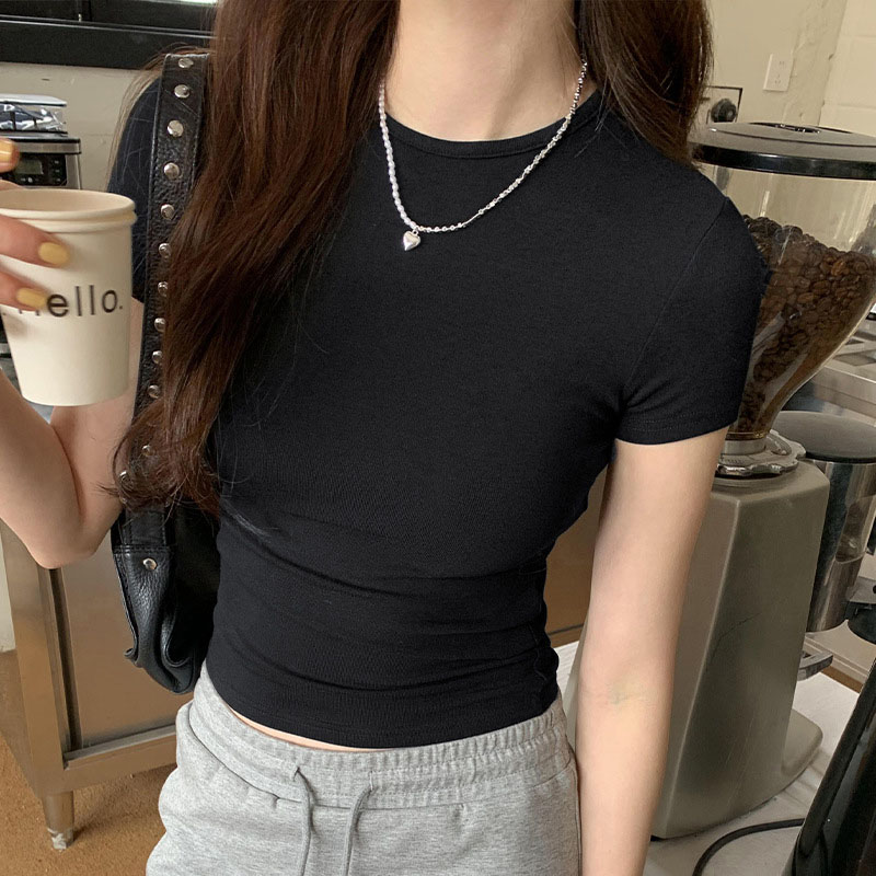 Sutterhie - Crop Top Basique à Manches Courtes pour Femme - T-shirt Skinny à Col Rond - Style Casual Été 2026