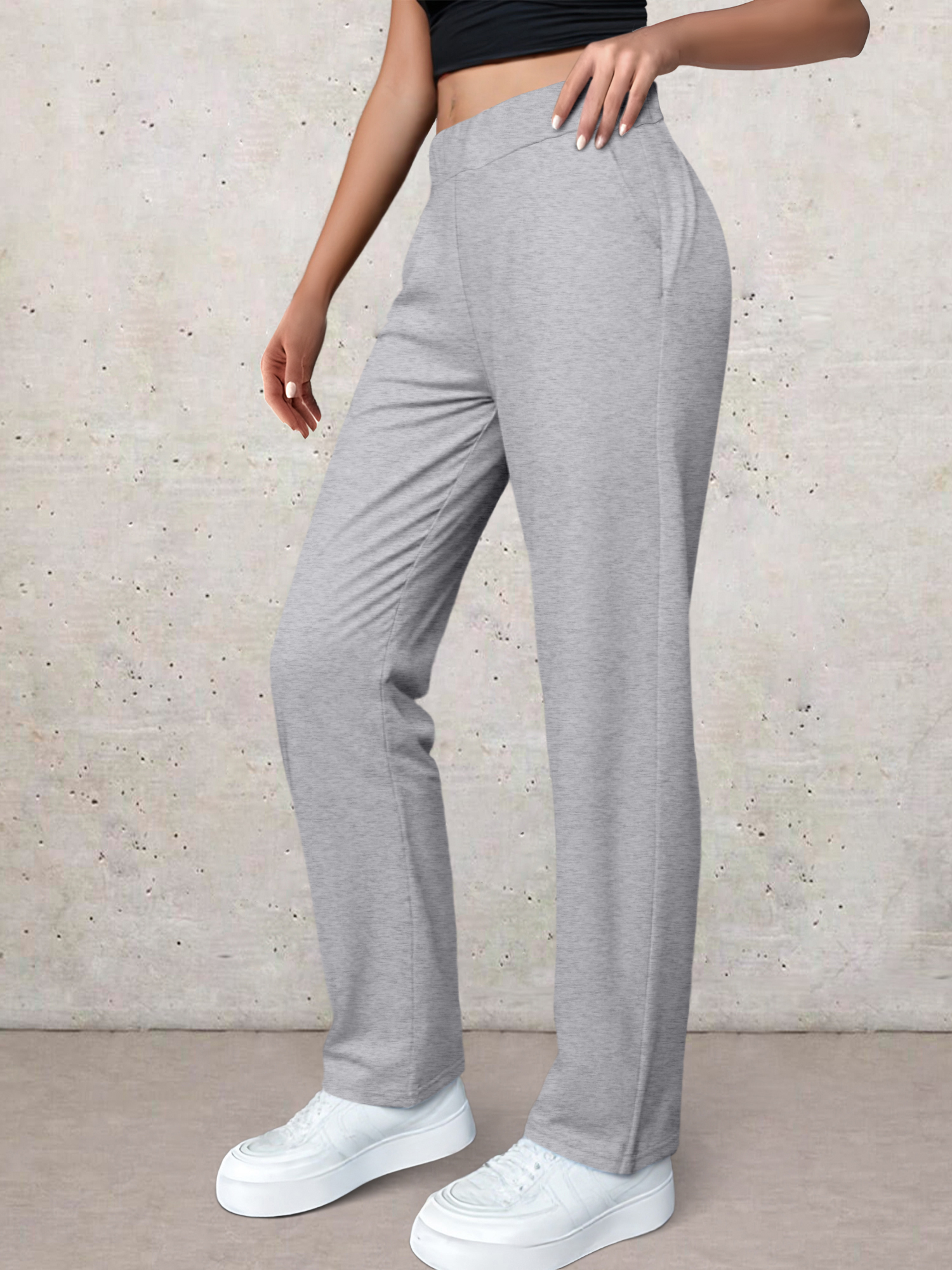 Sutterhie - Pantalon Casual à Jambe Droite pour Femme - Pantalon Élégant Taille Haute avec Ceinture Élastique - Collection Quotidienne