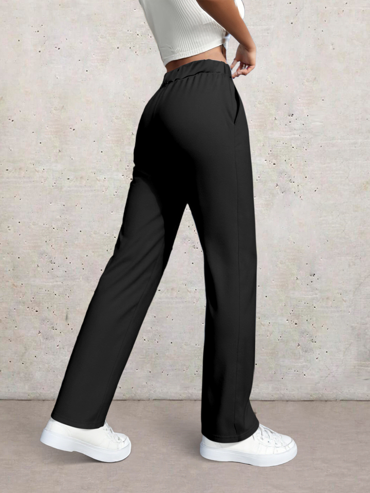 Sutterhie - Pantalon Casual à Jambe Droite pour Femme - Pantalon Élégant Taille Haute avec Ceinture Élastique - Collection Quotidienne