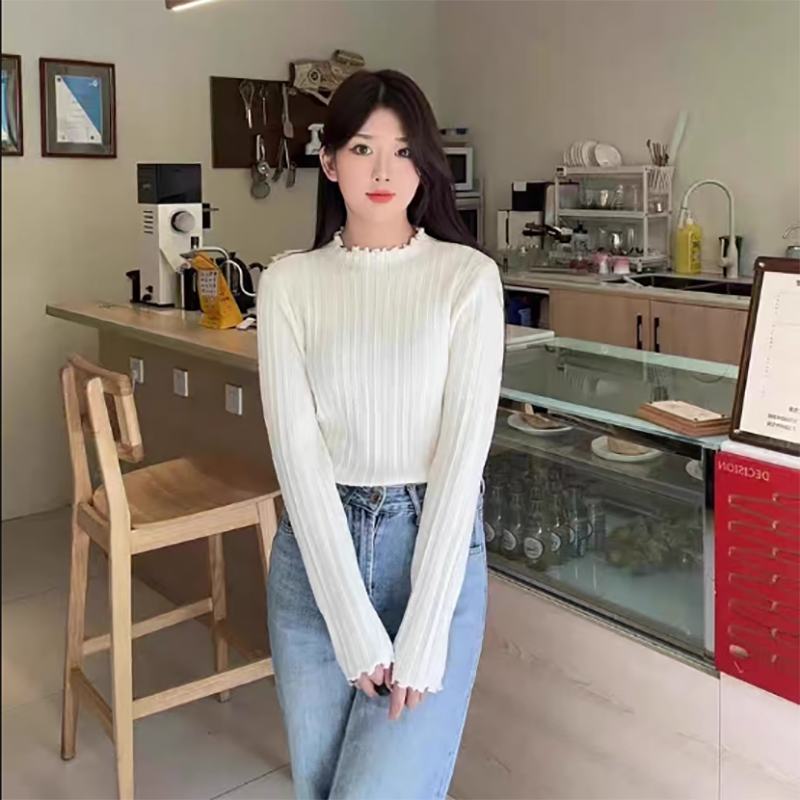 Sutterhie - Pull à Volants pour Femme - Pullover Élégant en Maille unie avec Col Roulé - Collection Automne/Hiver 2026