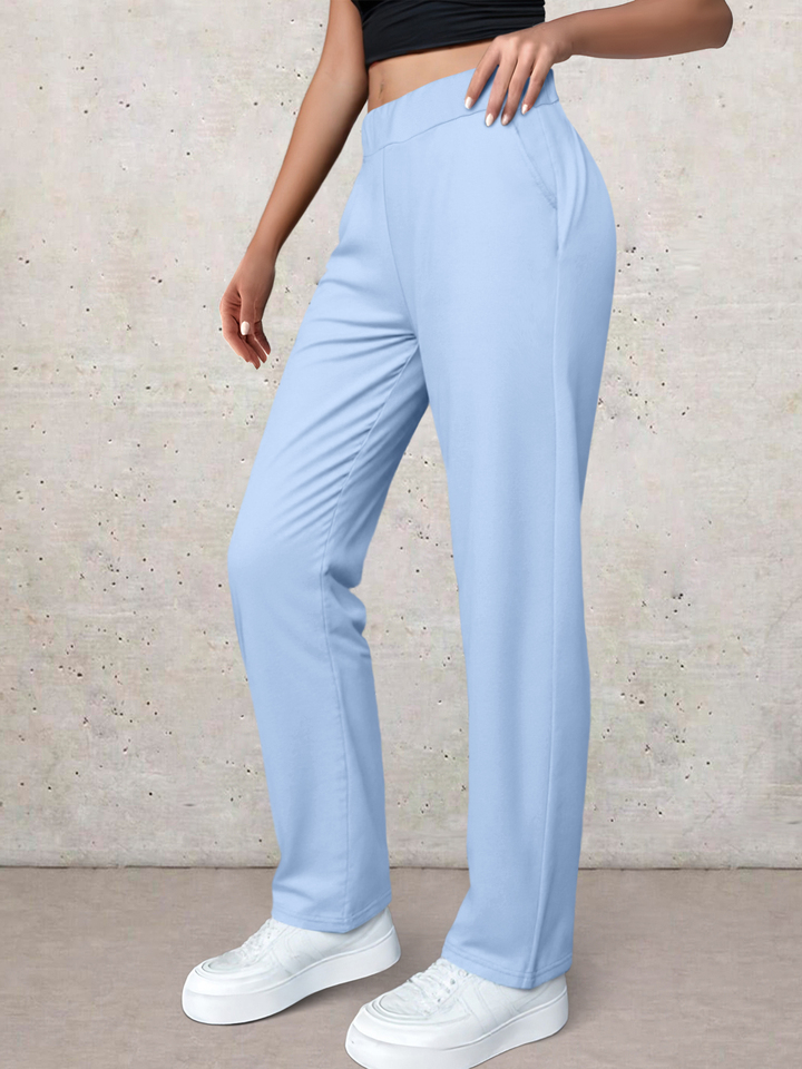 Sutterhie - Pantalon Casual à Jambe Droite pour Femme - Pantalon Élégant Taille Haute avec Ceinture Élastique - Collection Quotidienne
