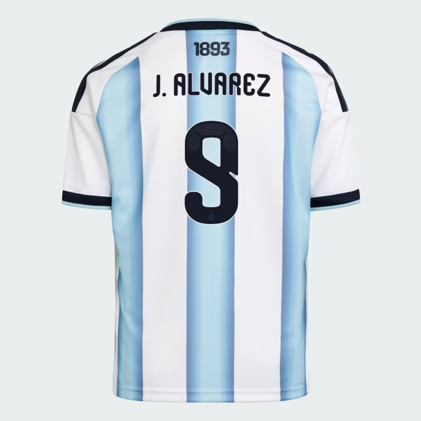 Kinder Argentinien 2026 Heim authentisches WM-Shirt J. LVAREZ #9