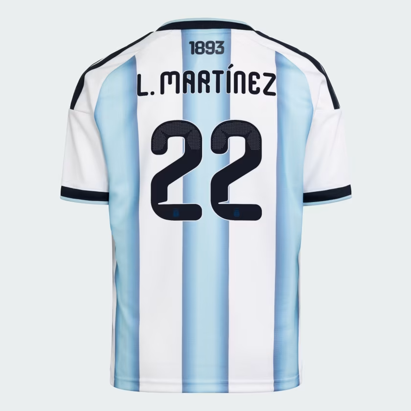 Kinder Argentinien 2026 Heim authentische Weltmeister schaft Shirt L. MARTÍNEZ #22