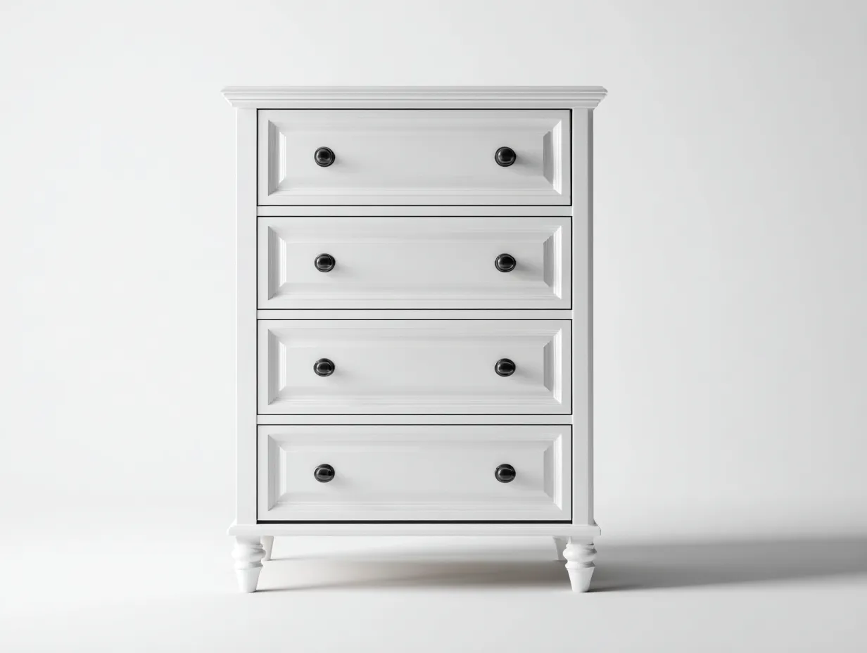 Kommode mit Schubladen - Holz-Metall - 76x42x102 cm - Weiß - Landhausstil-Bamboomybay