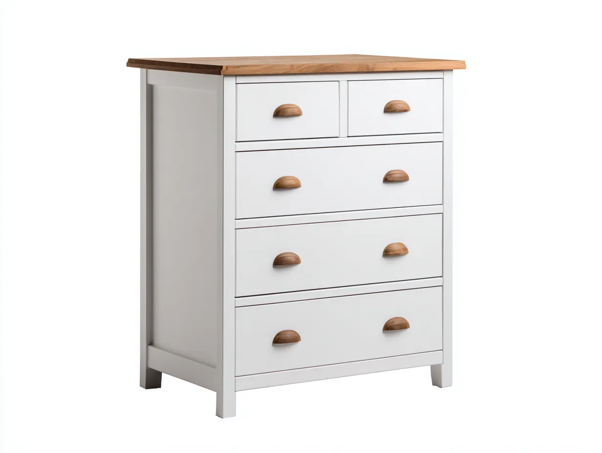 Kommode mit Schubladen - Holz-Metall - 78x40x102 cm - Weiß-Natur - Landhausstil-Bamboomybay