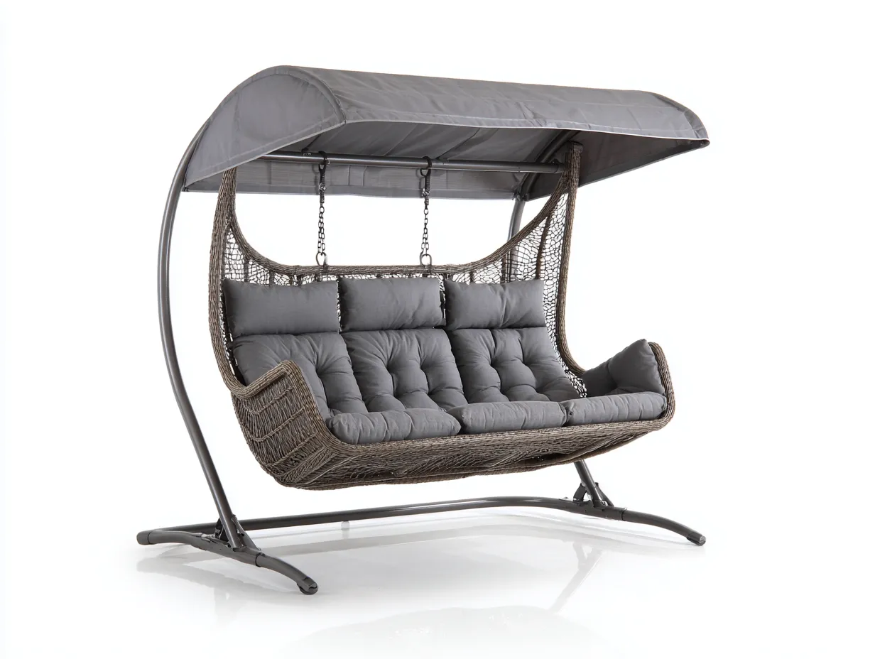 Gartenschaukeln - Metall-Rattan-Polyester - 198x118x175 cm - Grau - Modernstil-Bamboomybay