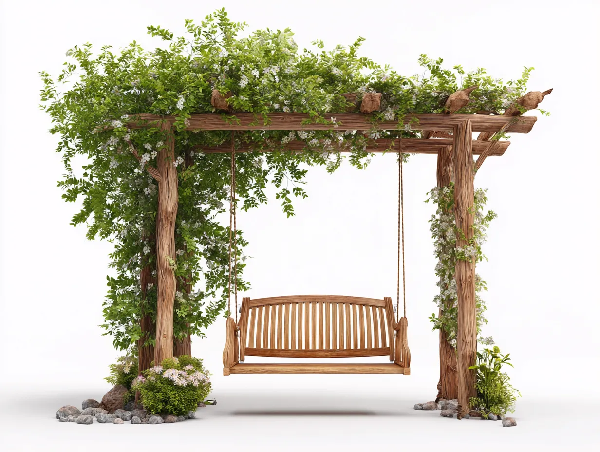 Gartenschaukeln - Holz-Metall - 244x136x222 cm - Braun - Naturstil-Bamboomybay