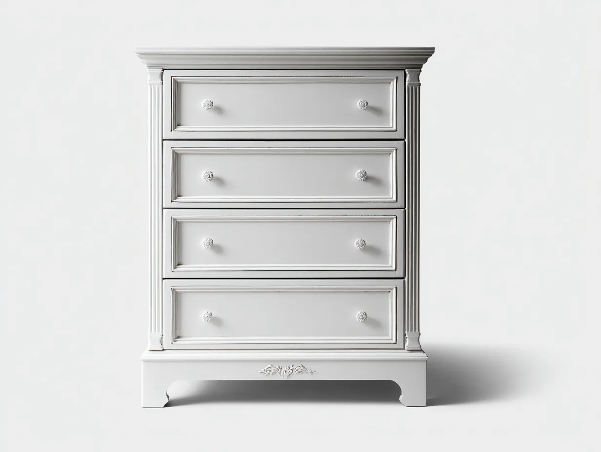 Kommode mit Schubladen - Holz-Metall - 84x46x108 cm - Weiß - Klassischer-Stil-Bamboomybay