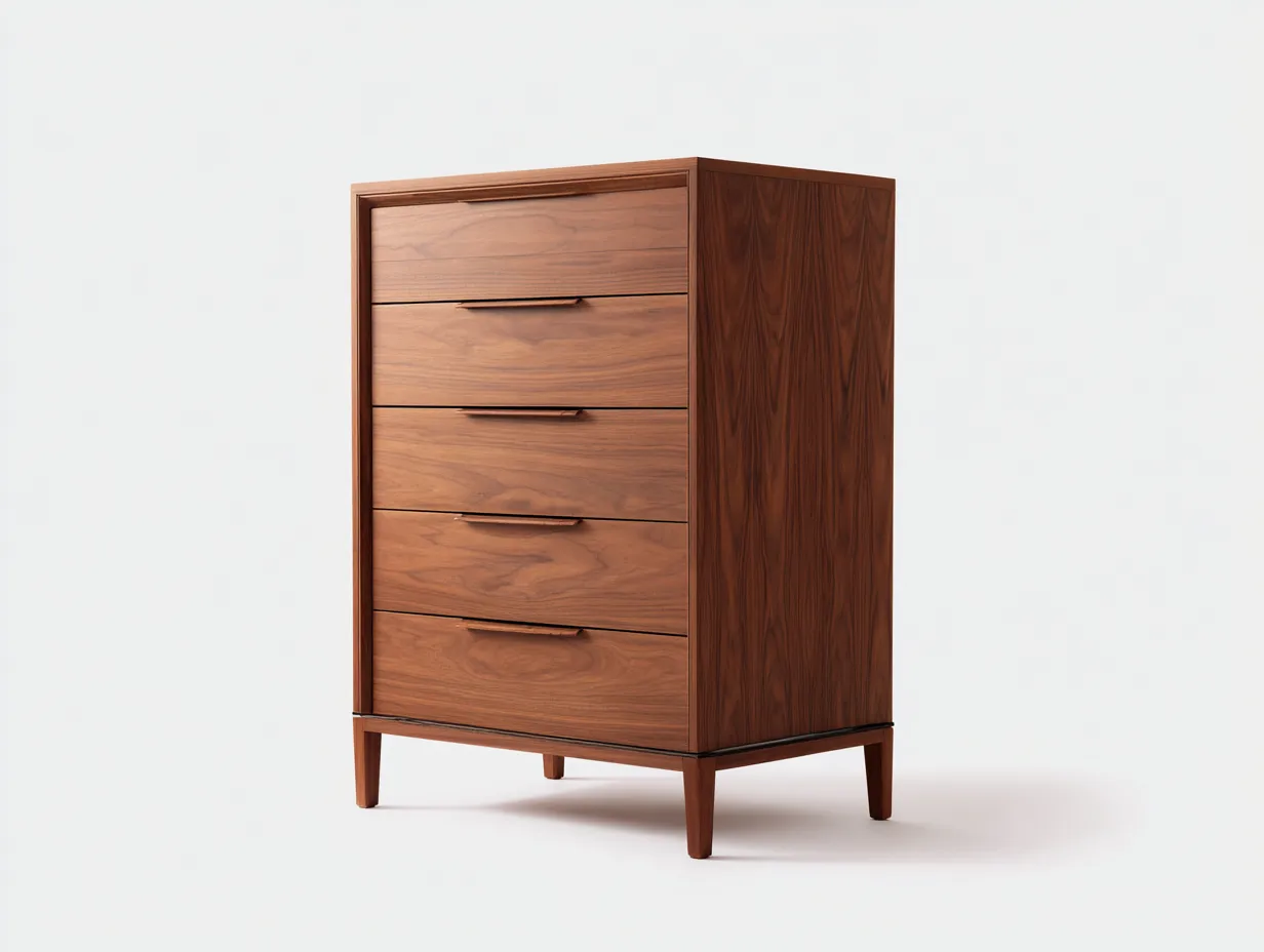 Kommode mit Schubladen - Holz - 82x44x112 cm - Walnussbraun - Mid-Century-Stil-Bamboomybay