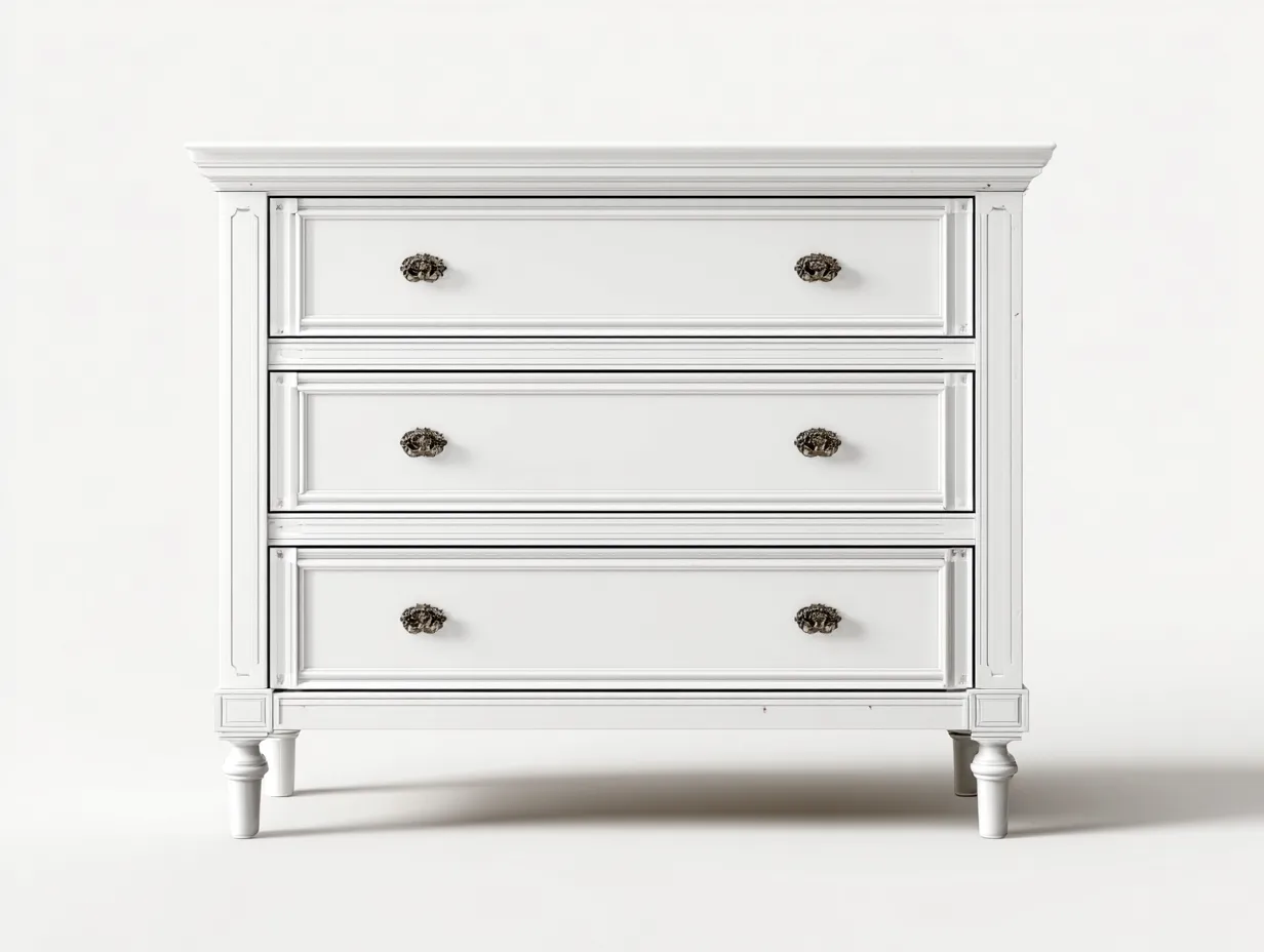 Kommode mit Schubladen - Holz-Metall - 104x48x90 cm - Weiß - Klassischer-Stil-Bamboomybay