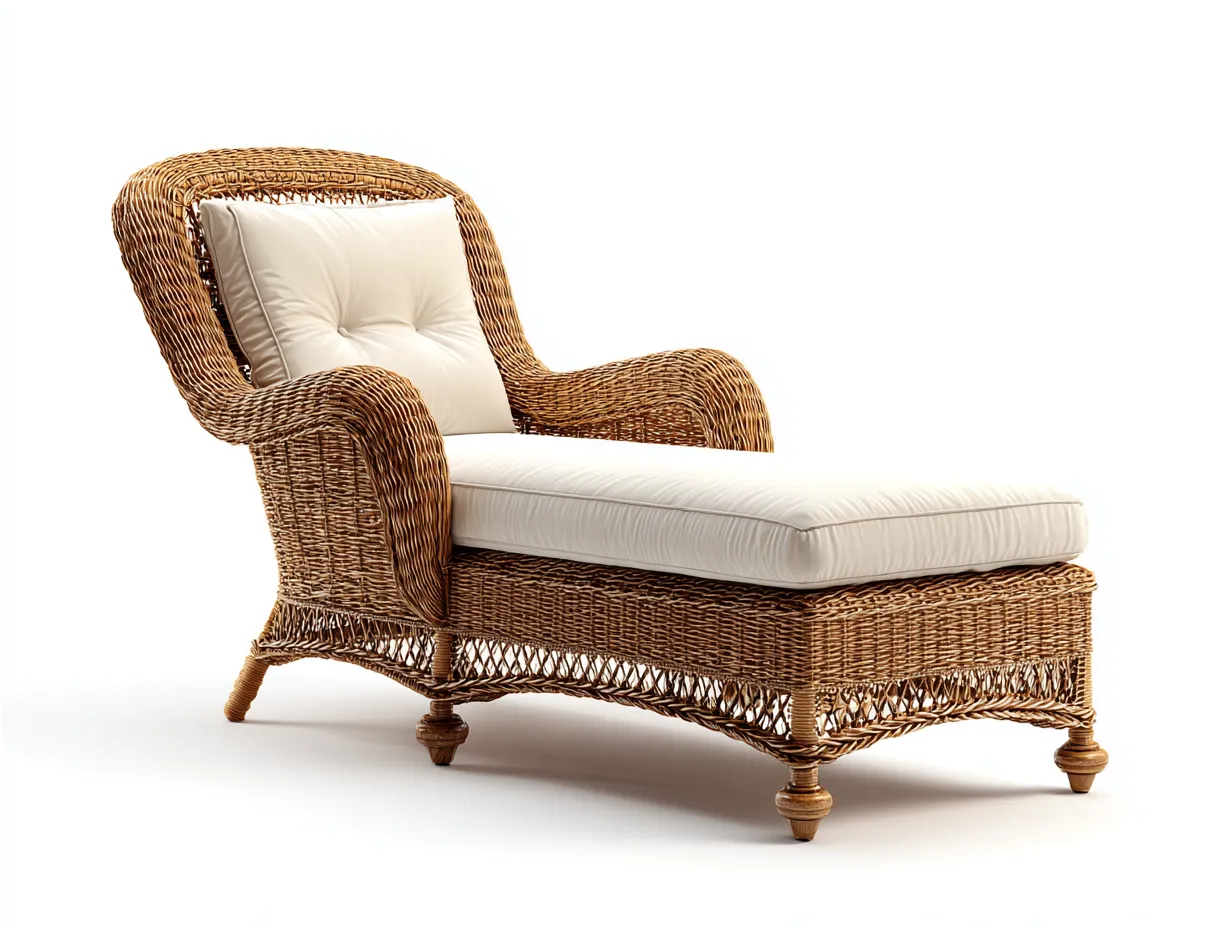 Sonnenliege-Rattan-Holz-Stoff-198 x 72 x 93 cm-Beige-Natur-Moderner Outdoor-Stil-Casamyyard