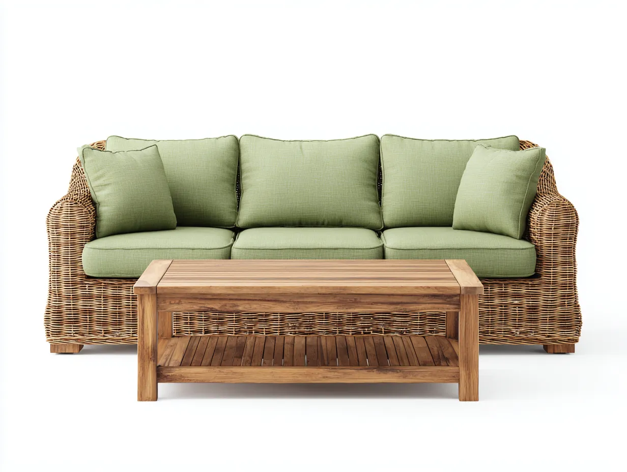 Gartensofa-Polyrattan-Holz-228 x 82 x 78 cm-Natur-Grün-Natürlicher Outdoor-Stil-Casamyyard