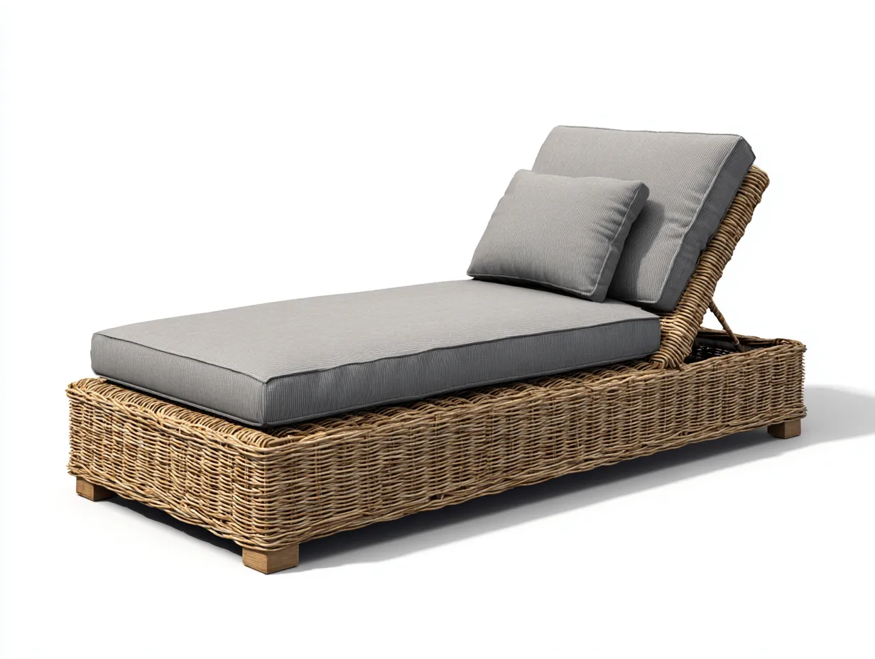 Sonnenliege-Rattan-Metall-Stoff-197 x 73 x 82 cm-Grau-Natur-Moderner Outdoor-Stil-Casamyyard