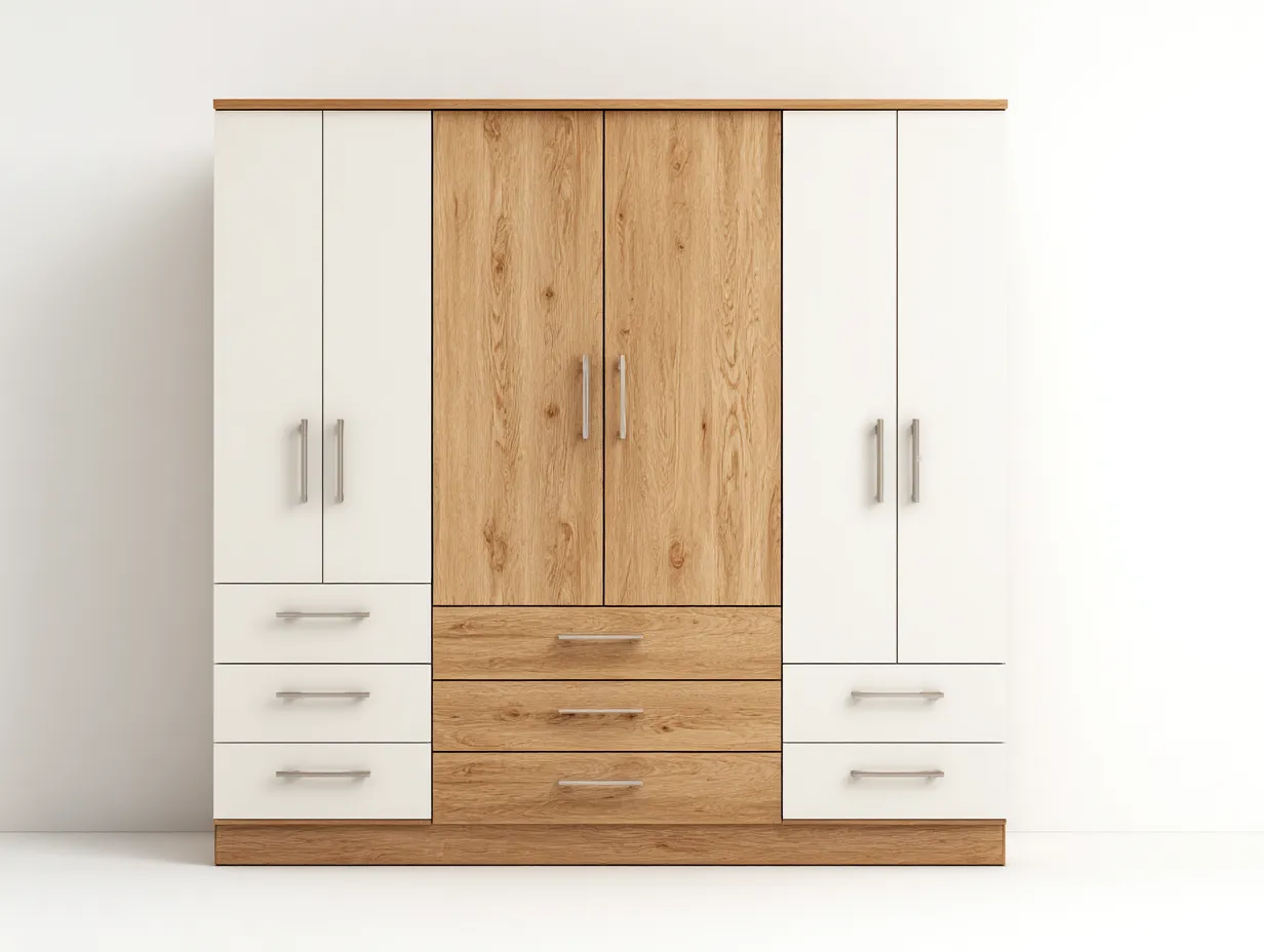 Kleiderschrank-Holz-Metall-242 x 60 x 205 cm-Weiß-Natur-Moderner Stil-Casamyyard