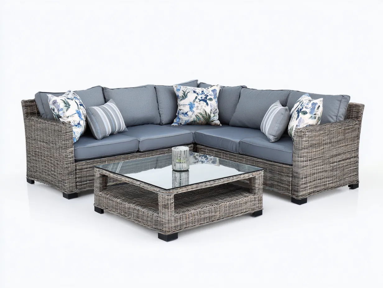 Gartensofa-Polyrattan-Aluminium-Glas-238 x 238 x 74 cm-Grau-Natürlicher Outdoor-Stil-Casamyyard