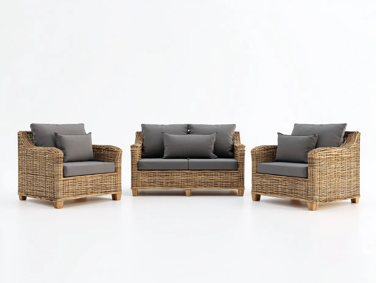 Gartensofa-Polyrattan-Holz-182 x 82 x 78 cm-Natur-Grau-Natürlicher Outdoor-Stil-Casamyyard