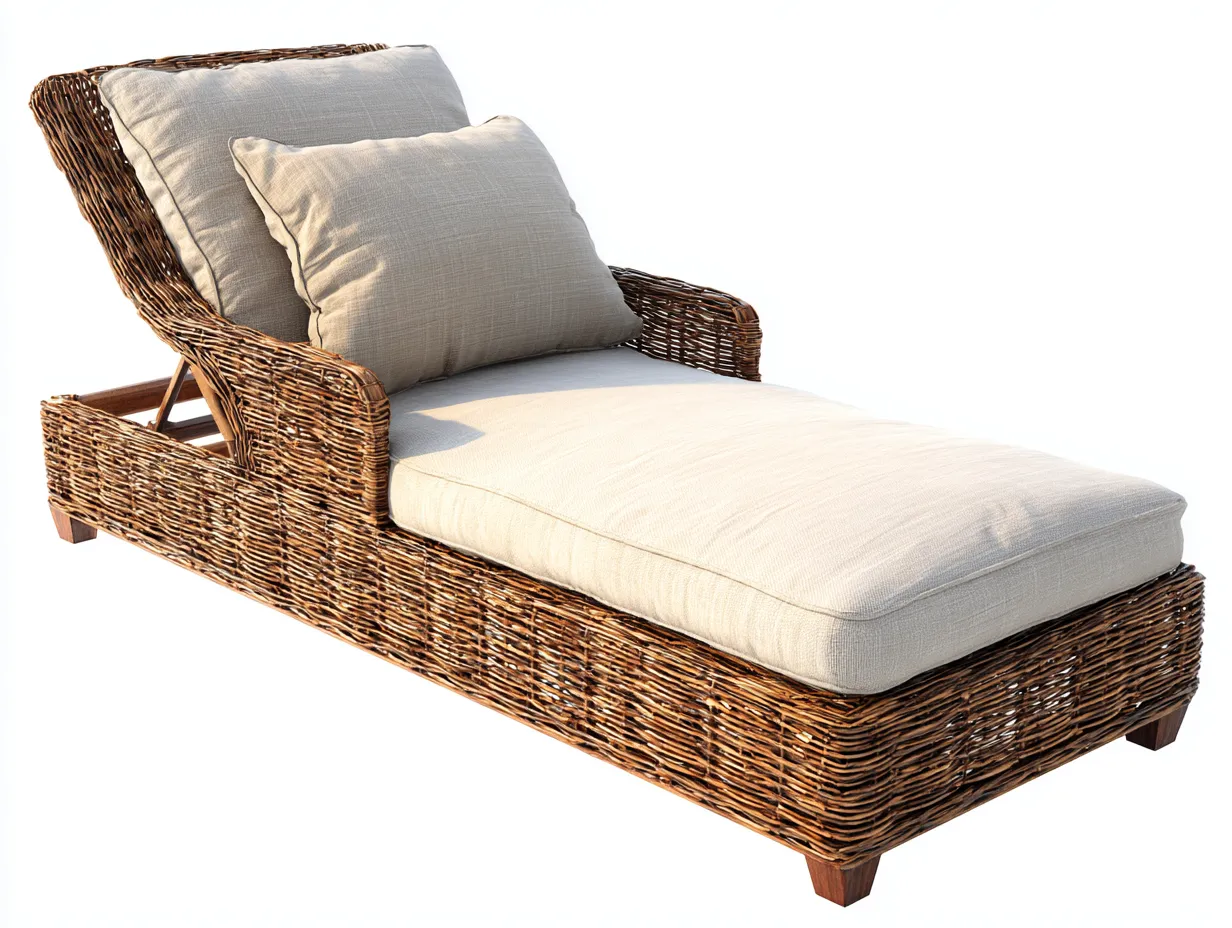Sonnenliege-Rattan-Holz-Stoff-202 x 74 x 91 cm-Beige-Natur-Moderner Outdoor-Stil-Casamyyard
