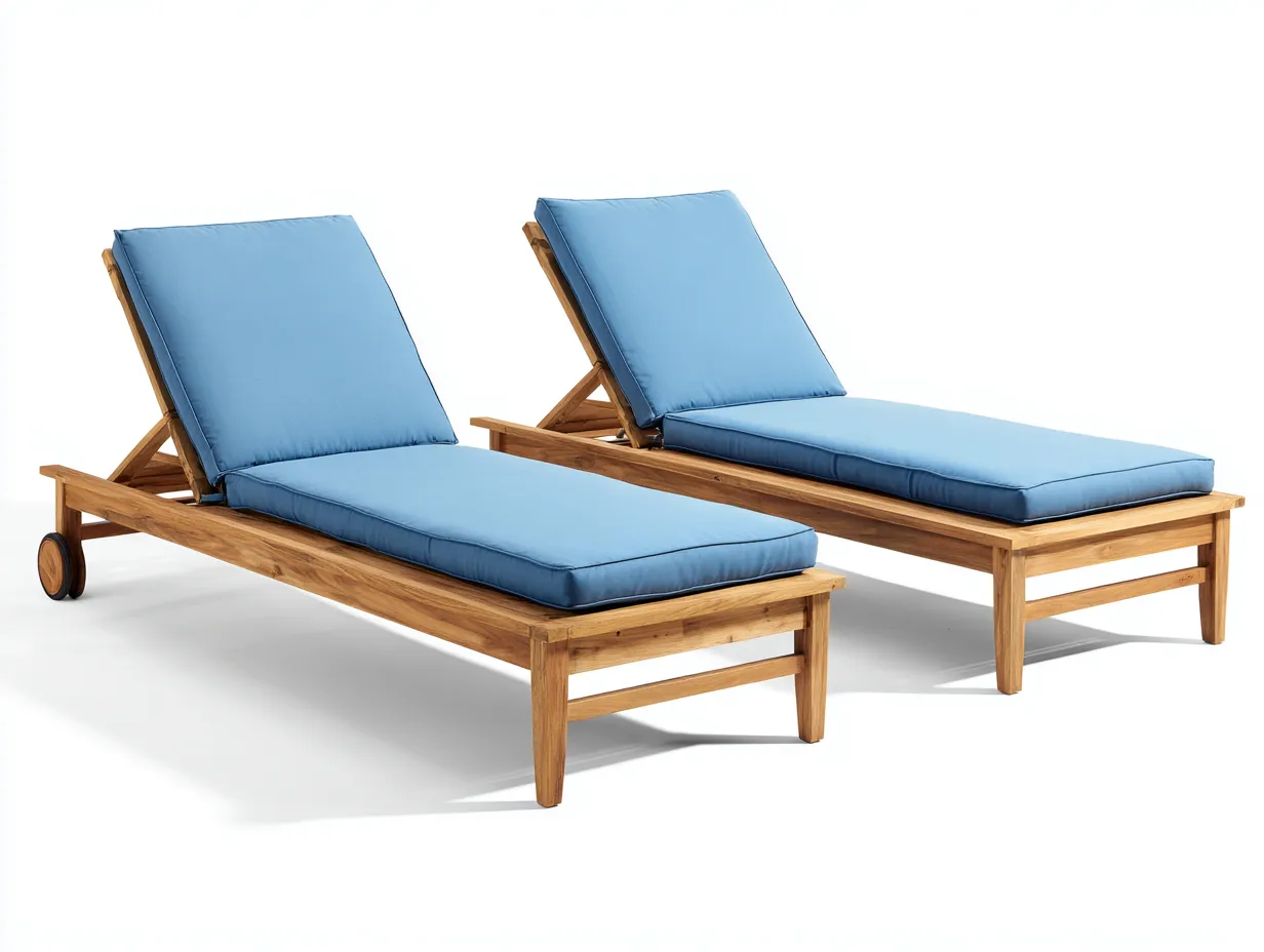 Sonnenliege-Holz-Stoff-202 x 69 x 91 cm-Blau-Natur-Moderner Outdoor-Stil-Casamyyard