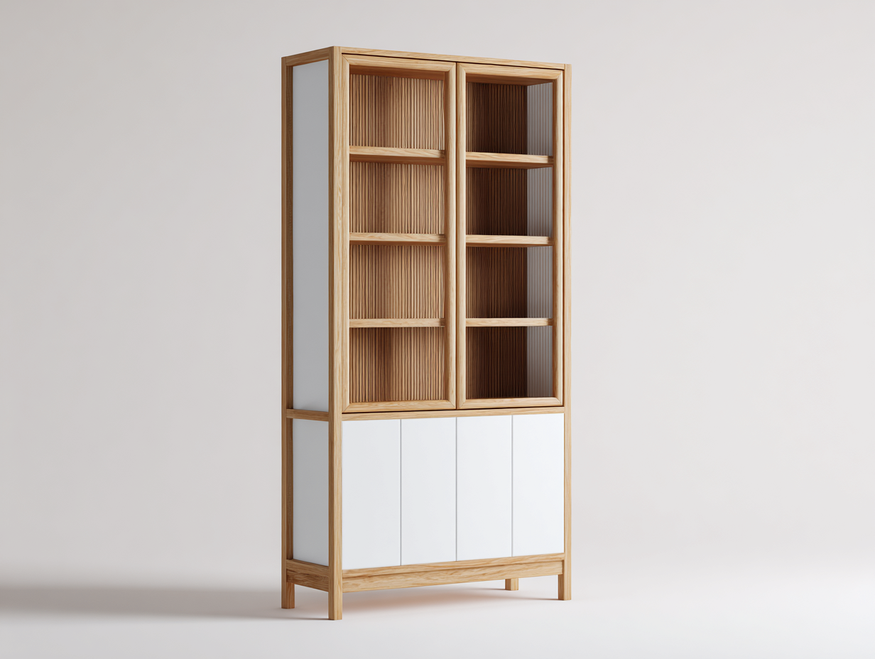 Estantería de madera 90x40x180 cm - madera natural y blanco - estantería con 6 puertas - estilo moderno-Cottamart