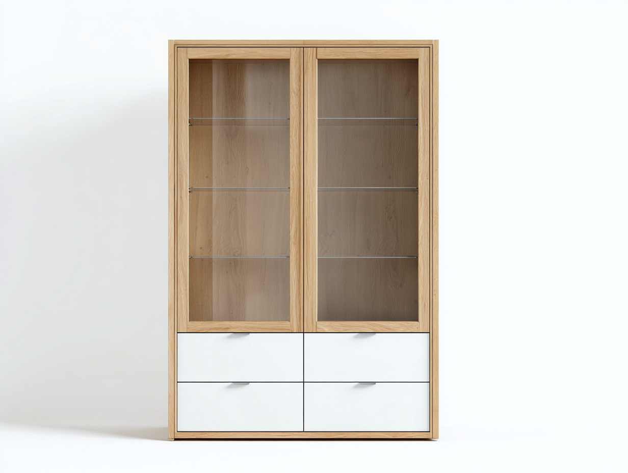 Estanterías madera 90x40x180 cm natural blanco con puertas y cajones para salón diseño moderno-Cottamart