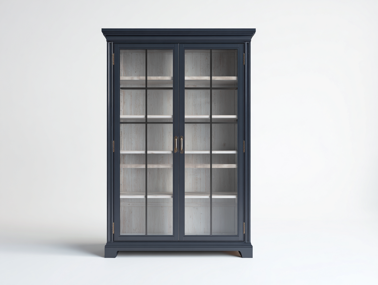 Estanterías madera con puertas de vidrio 120x45x200 cm azul oscuro para salón estilo clásico-Cottamart