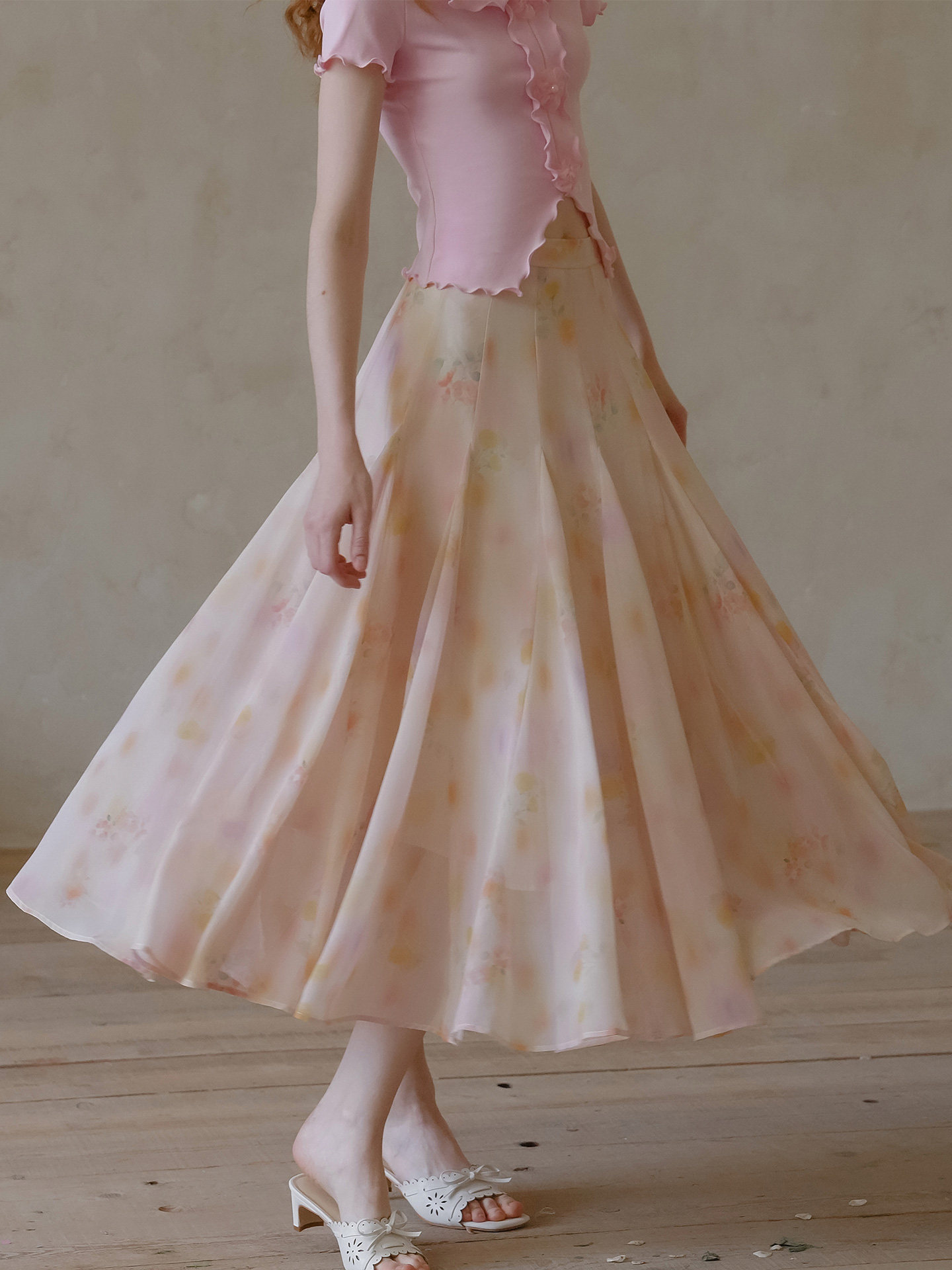 Buy Romantic A-Line High Waist Floral Chiffon Skirt - Megustas