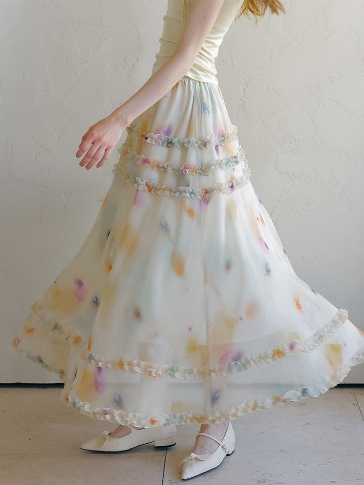 Buy Elegant Watercolor Floral Skirt - Megustas