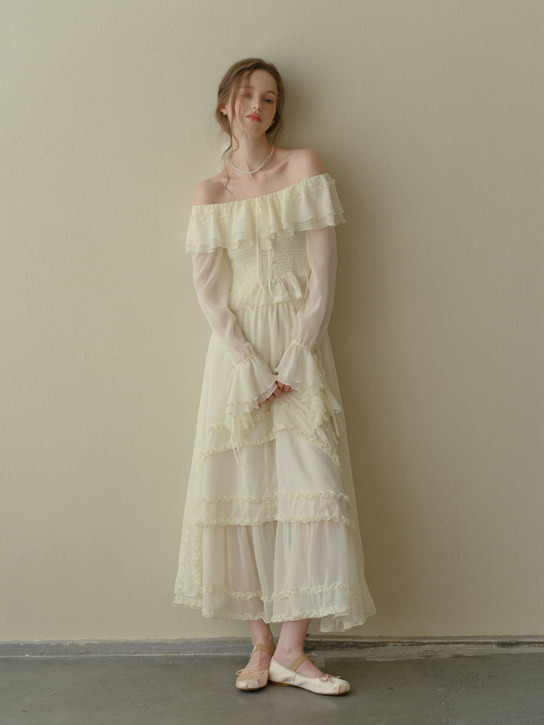 Off-Shoulder Ruffle Tiered Long Sleeve Set