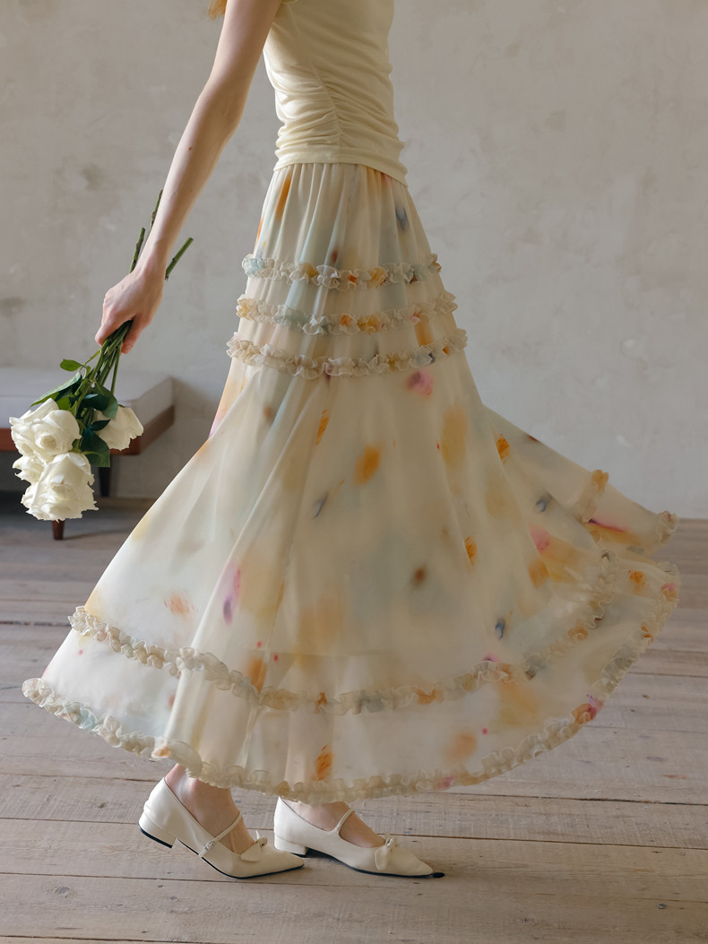 Buy Elegant Watercolor Floral Skirt - Megustas