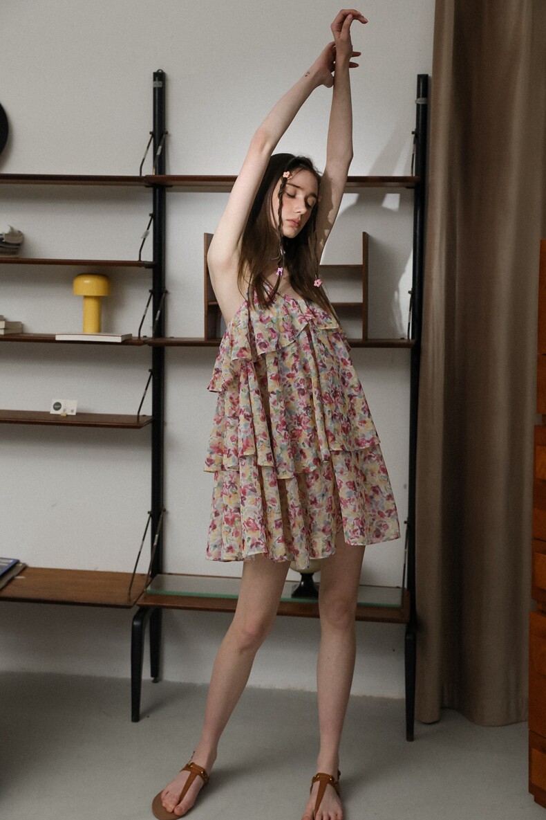 Colorful Floral Tiered Slip Dress