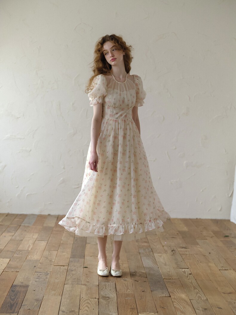 Buy Romantic Pink Floral Short Sleeve Dress - Megustas
