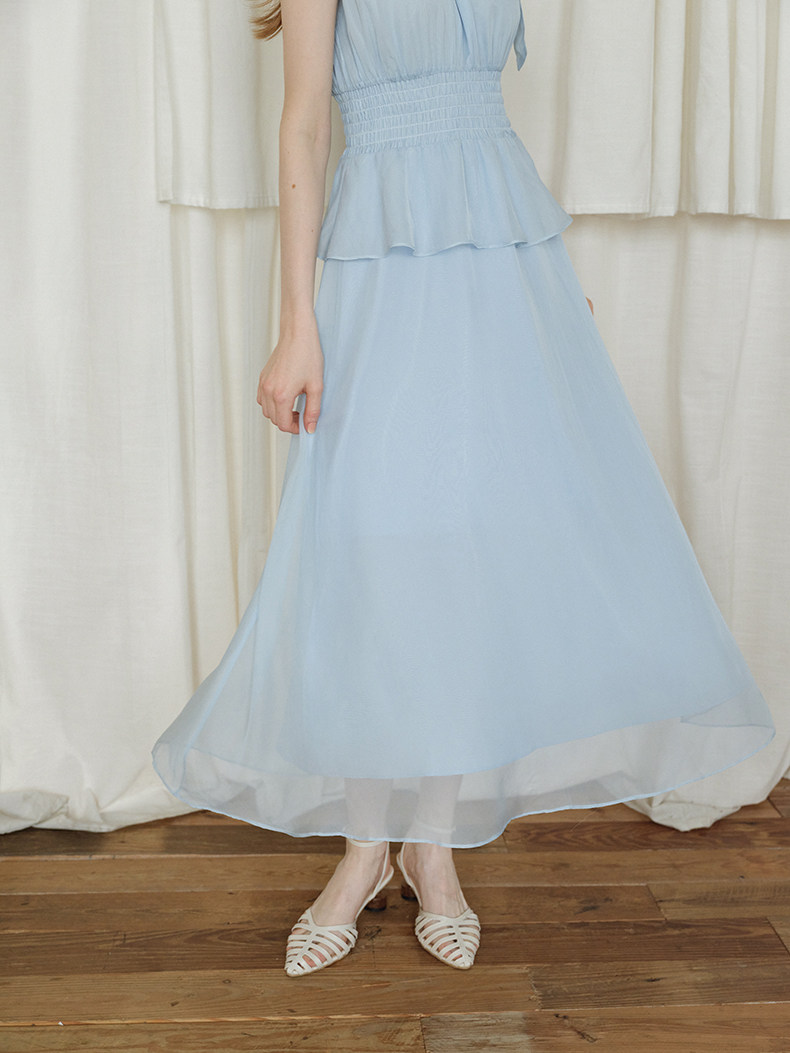 Sleeveless Halter Pleated Chiffon Maxi