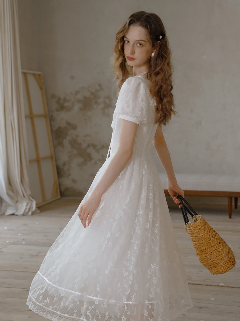 Buy  Elegant White Lace A-line Dress - Megustas