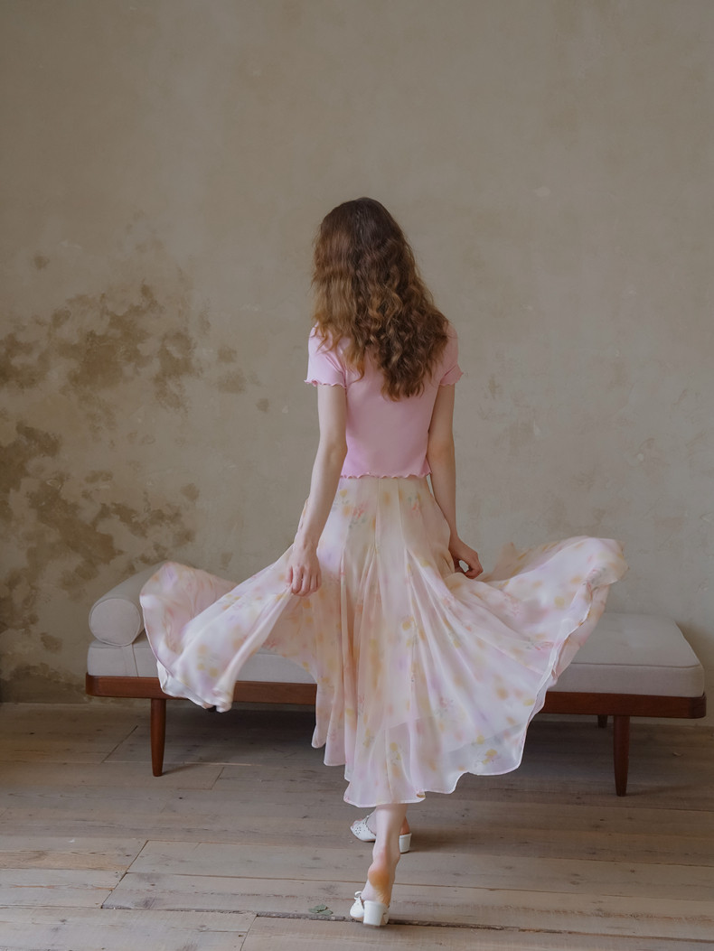 Buy Romantic A-Line High Waist Floral Chiffon Skirt - Megustas