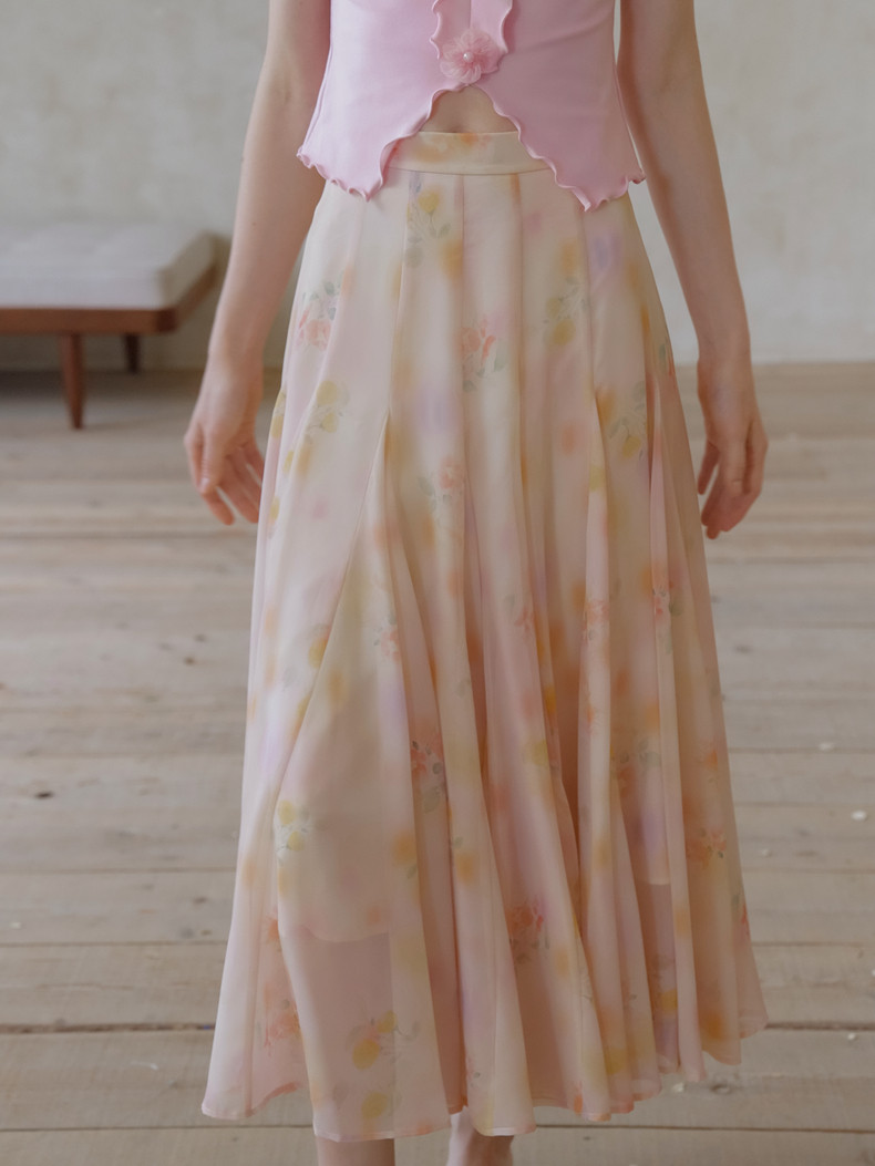 Buy Romantic A-Line High Waist Floral Chiffon Skirt - Megustas