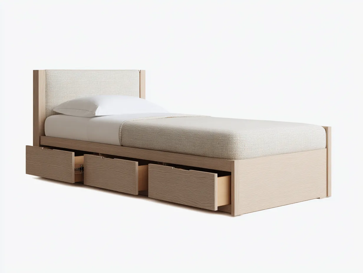 Camas individuales madera con cajones 200x100x90 cm roble claro para dormitorio estilo moderno-Nestgethome