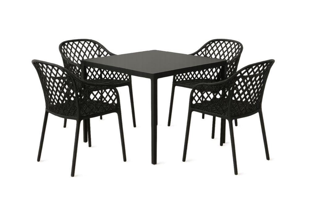 Zestaw mebli ogrodowych z stołem kwadratowym i krzesłami z polipropylenu