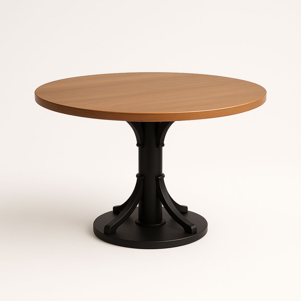 Okrągły stół drewniany blat stalowa podstawa
