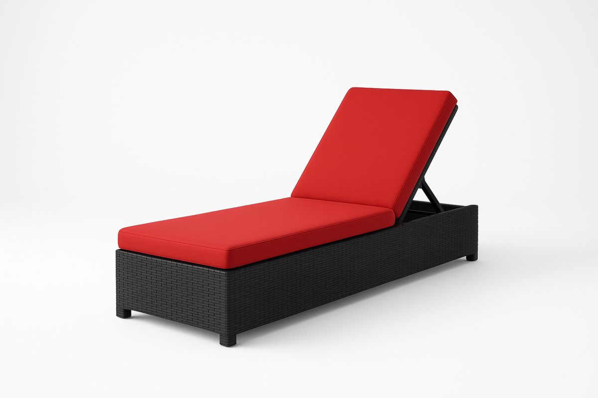 Leżak ogrodowy z polirattanu czarny z czerwonym obiciem