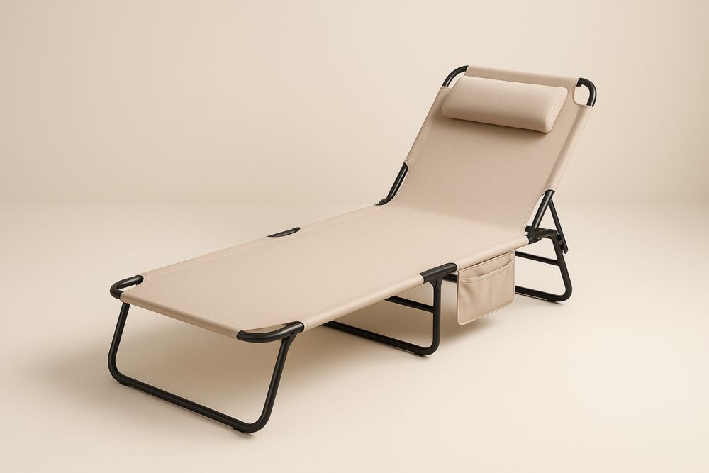 Leżak ogrodowy regulowany beżowy stalowy 190cm x 60 cm x 30cm