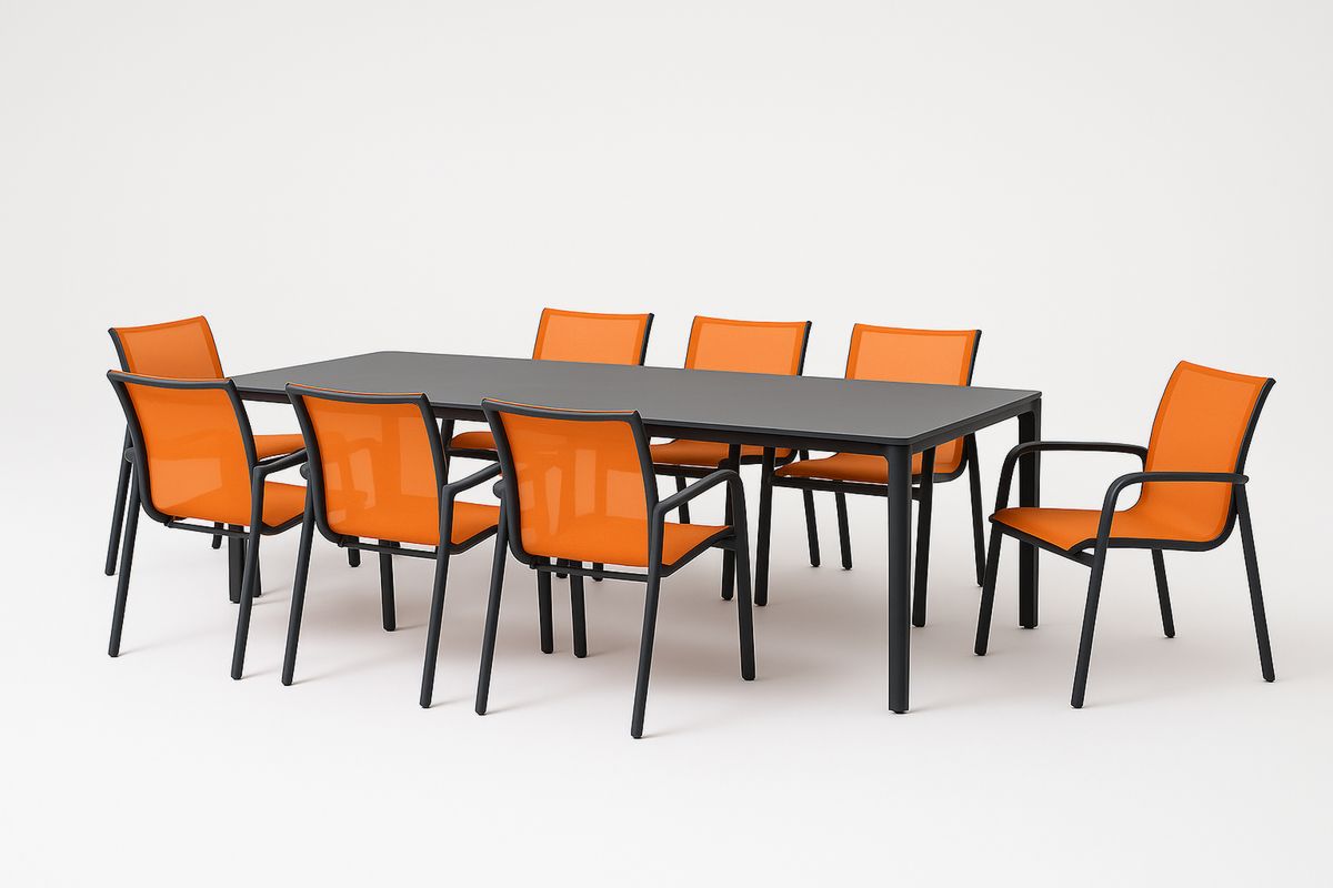 Zestaw mebli ogrodowych stół i krzesła pomarańczowe metal tekstylny