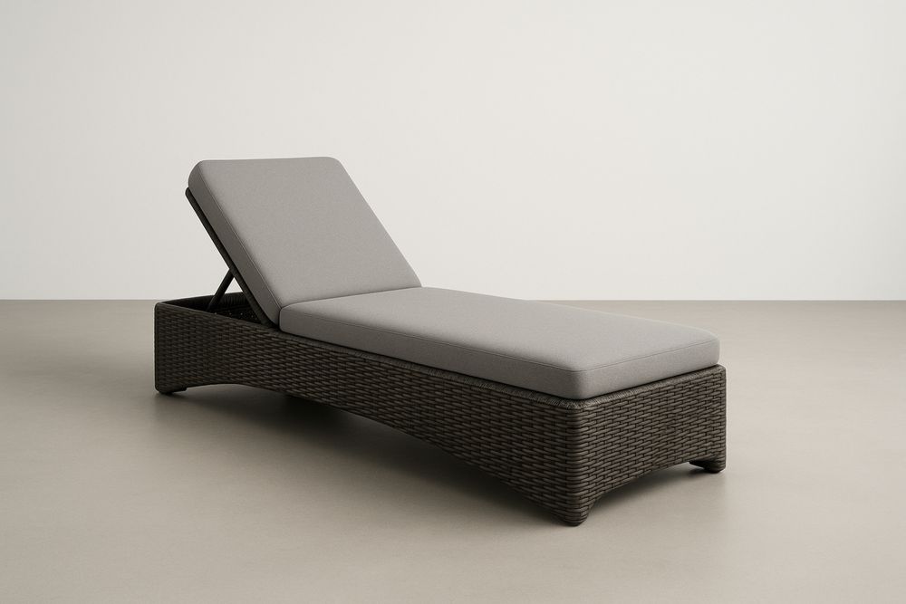 Leżak ogrodowy z regulowanym oparciem z technorattanu szary