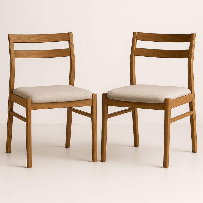 Zestaw 2 krzeseł z drewna bukowego z beżowymi siedziskami