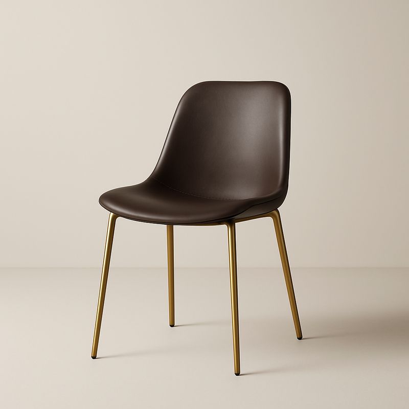 Krzesło z brązowej sztucznej skóry z nogami z metalu