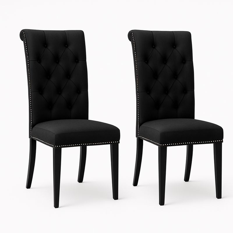 Zestaw 2 krzeseł z wysokim oparciem z tapicerki i nitami