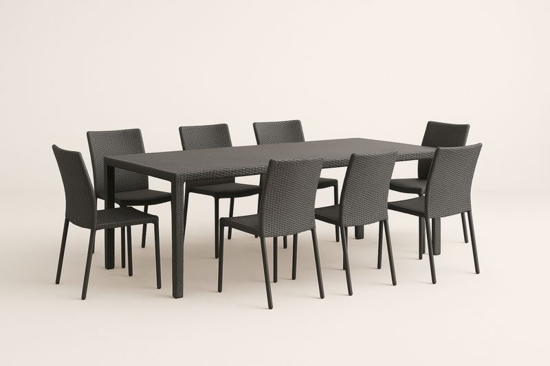 Zestaw stół z ośmioma krzesłami ciemnoszary z polipropylenu